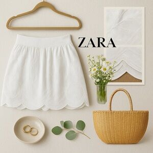 Zara White Smocked Bubble Mini Skirt